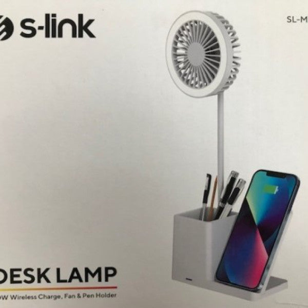 S-Link SL-M9055 BEYAZ TYPEC 10W Kablosuz Şarj Cihazı Fan Masa Lambası Kalem Tutucu