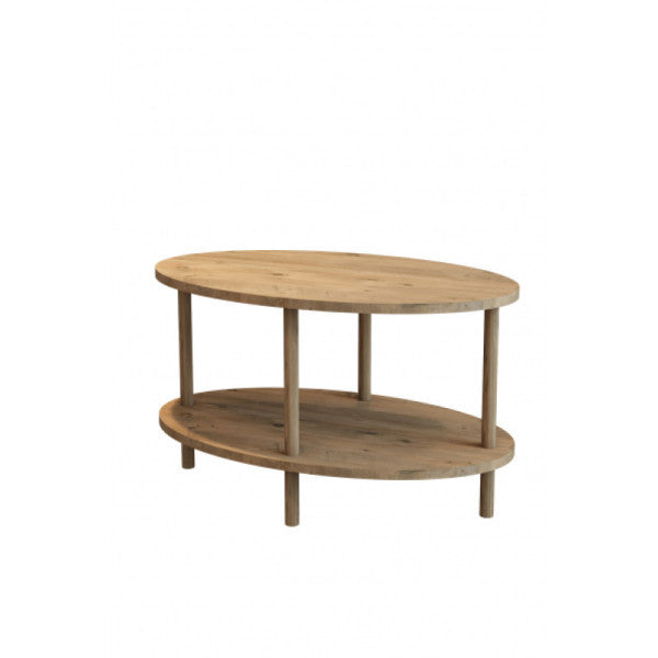 Center Table Oval Wooden Leg Two Tier Atlantic Pine Table With Newspaper Rack - Df41D04