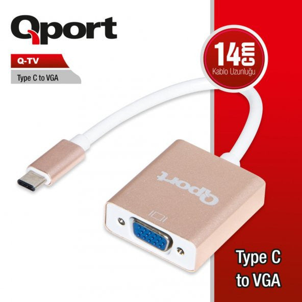 Qport Q-Tv Type-C(M) To Vga (F) 1920*1080P 60 Hz Converter