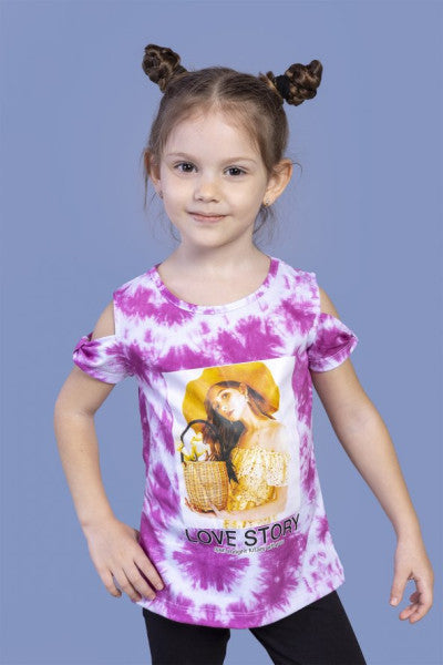 Toontoy Girl's Complete Patterned Digital Printed T-Shirt