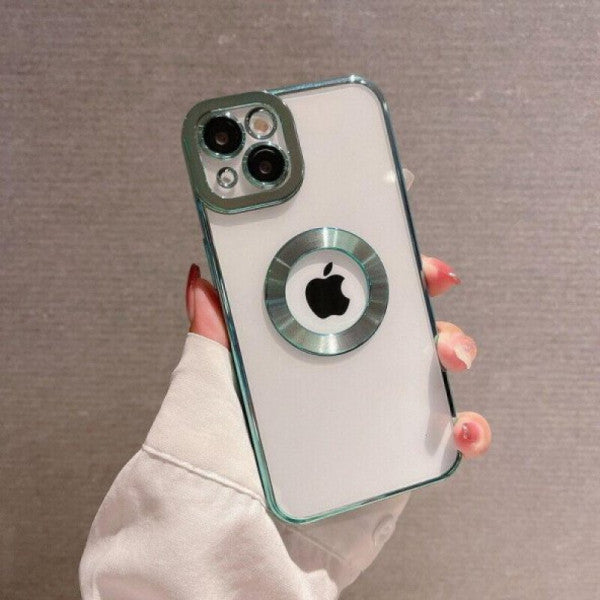 Iphone 14 Logo Detailed Lens Protected Colored Frame Detailed Transparent Silicone Case