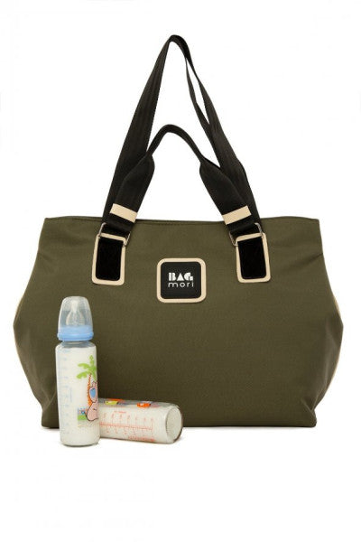 Bagmori Khaki Garnished Mother Baby Care Bag With Snap Fastener And Hanger