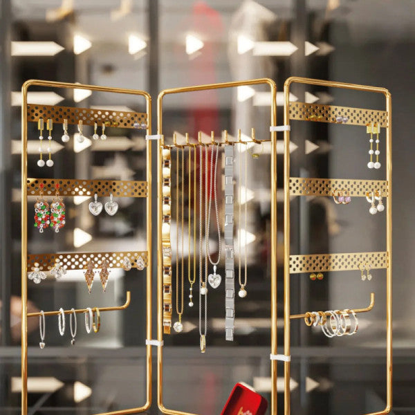Bino Gold Gold 3 Piece Jewelry Stand, Jewelry, Earring, Bracelet, Necklace Set, Jewelry Cabinet Organizer