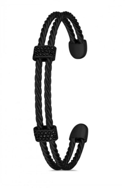 Frnch 2 Row Zircon Stone Black Color Handmade Men's Bracelet Frj11296-1396-B2
