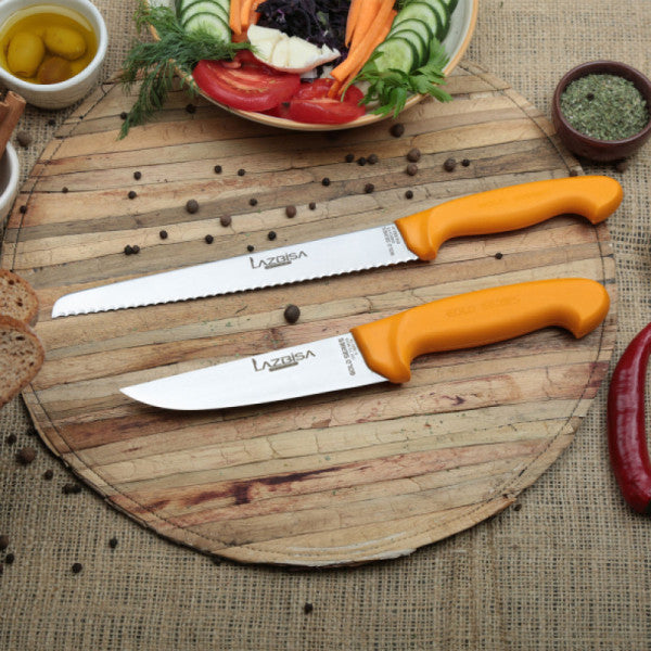 Lazbisa Kitchen Knife Set Butcher Meat Bread Knife 2 Pieces Gold Series
