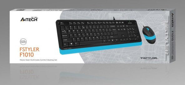 A4 Tech F1010 Q USB Blue FN-MM Keyboard + مجموعة الماوس البصري