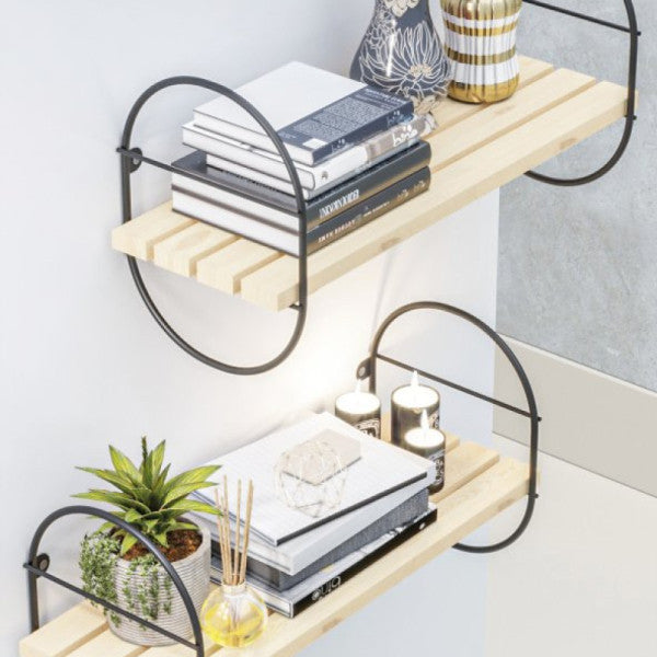 Bino Wall Shelf Bookcase Wooden Living Room Bathroom Kitchen Shelf Decorative Shelf Matte Black Stainless Steel Shelf
