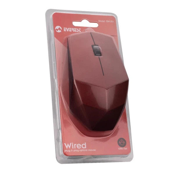 Everest Sm-201 Usb Red 1200Dpi Optical Wired Mouse