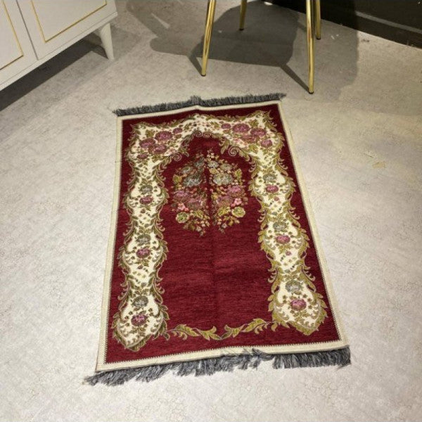 Ottoman Pearl Chenille Islamic Prayer Rug - Fuchsia