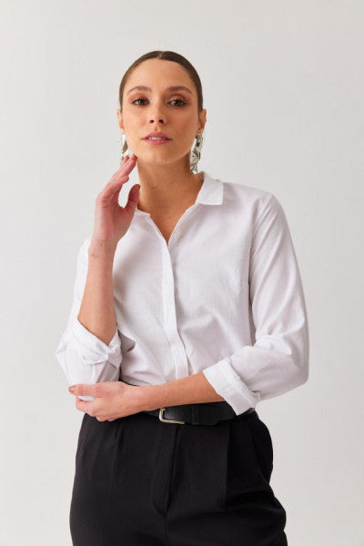 Kadınlar Düz Beyaz Renkli Poplin Temel Ofis Gömleği