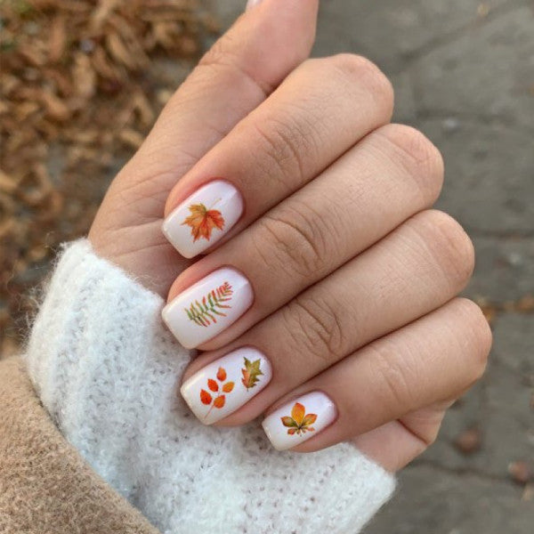 Fall Fallen Leaves Autumn Colorful Nail Tattoo Nail Art