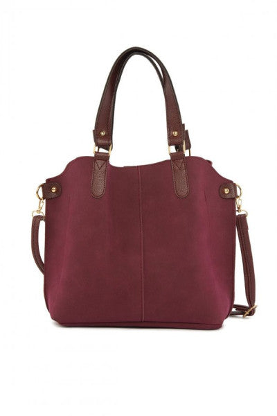 Bagmori Claret Red Three Compartment Snap Detailed Nubuck Bag