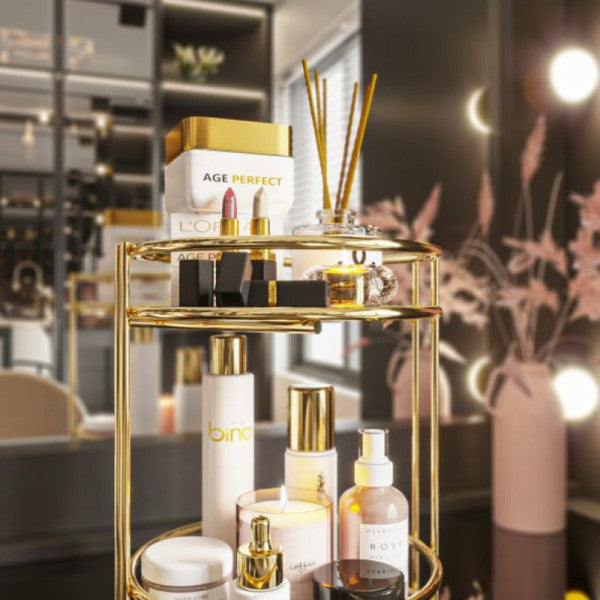 Bino Bathroom Cosmetics Jewelry Organizer Multi-Purpose Organizer 2-Tier Serving Tray Catering Gold