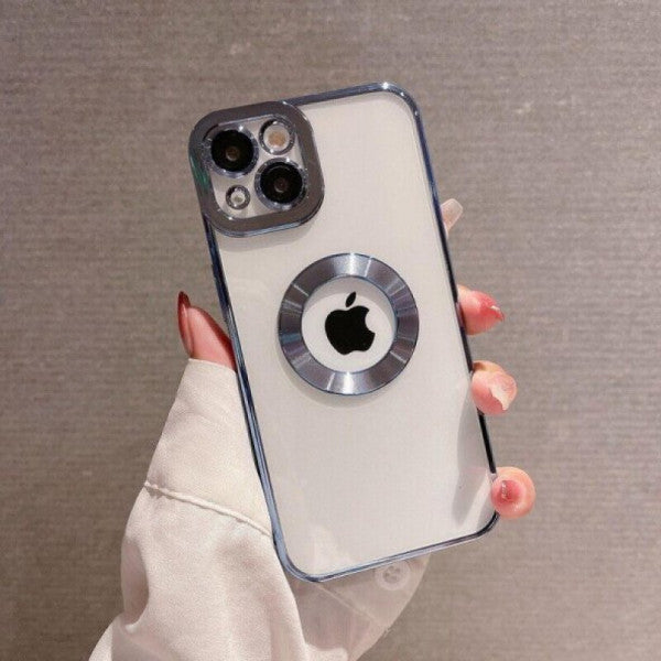 Iphone 14 Plus Logo Detailed Lens Protected Colored Frame Detailed Transparent Silicone Case