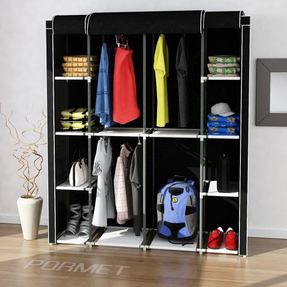Teknor Metal Profile Double Shelf Double Hanger Luxury Cloth Wardrobe - Black