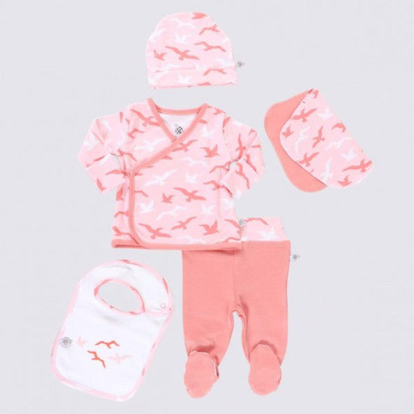 Ecocotton Turna Baby Girl 5 Piece Bodysuit Set 100% Organic Cotton Newborn Salmon 0-3 Months