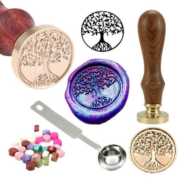 Letter Stamp Seal Tree Of Life + 30 Sealing Wax + Metal Spoon