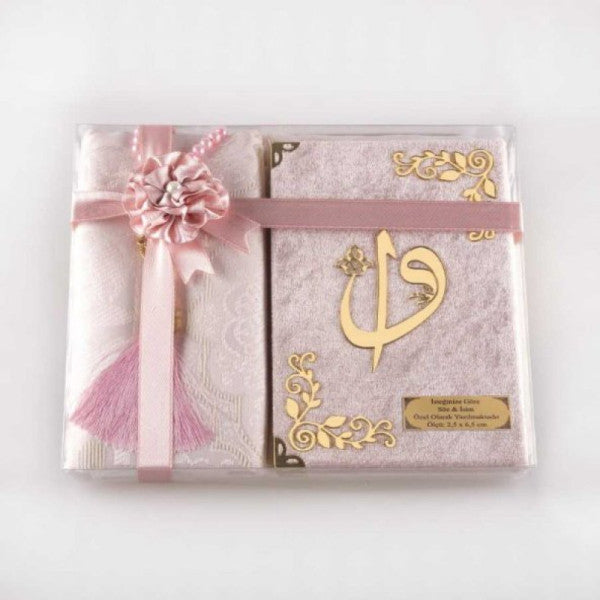 Prayer Mat + Prayer Beads + Yasin Gift Set (Bag Size, Baby Pink)