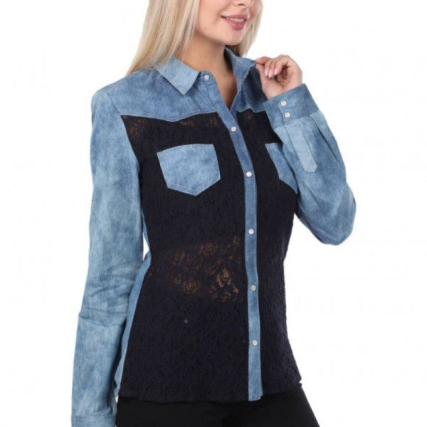 Women's Guipure Detailed Jean Shirt