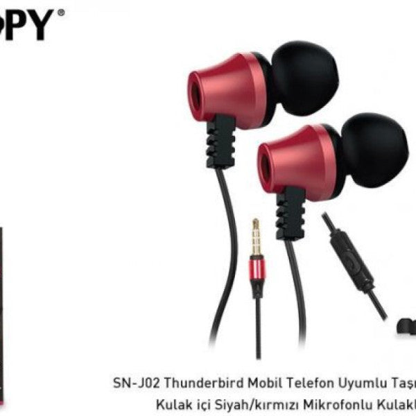 Snopy SN-J02 Thunderbird Mobile Phone Compatible In-Ear Black-red Headset with Microphone