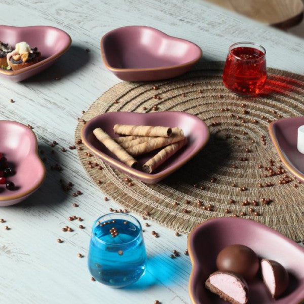 Keramika Matte Violet Gold Heart Snack Bowl 14 Cm 6 Pieces