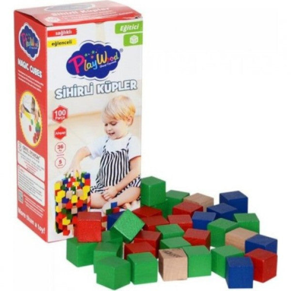 Playwood 100 Piece Wooden Magic Cube in Box Ony-359