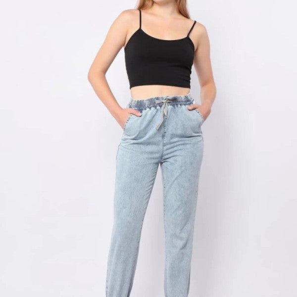 Women's Elastic Jogger Pants Light Blue