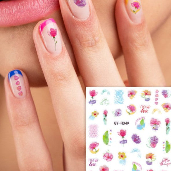 Forever Love Colorful Flower Nail Sticker