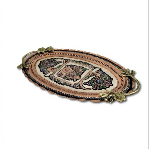 Morya Copper Tray Rose Flower Oval 49 Cm X 27 Cm