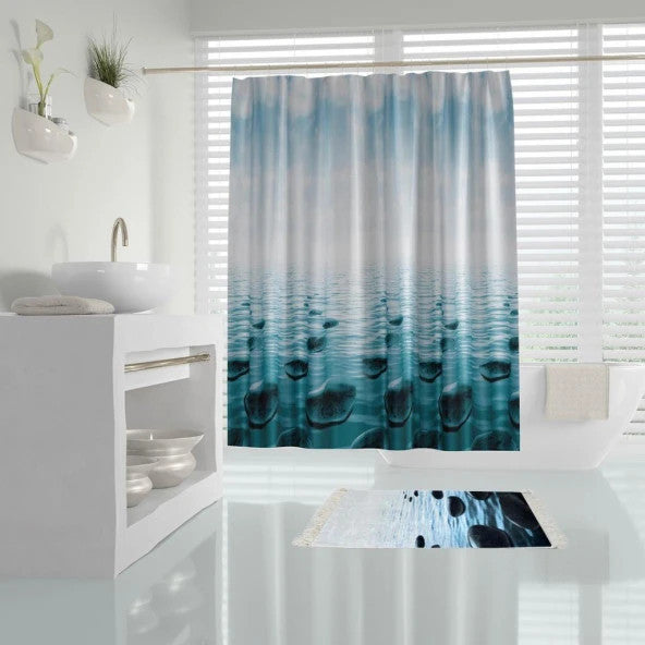 Prado Stone Shower Curtain Mat Set