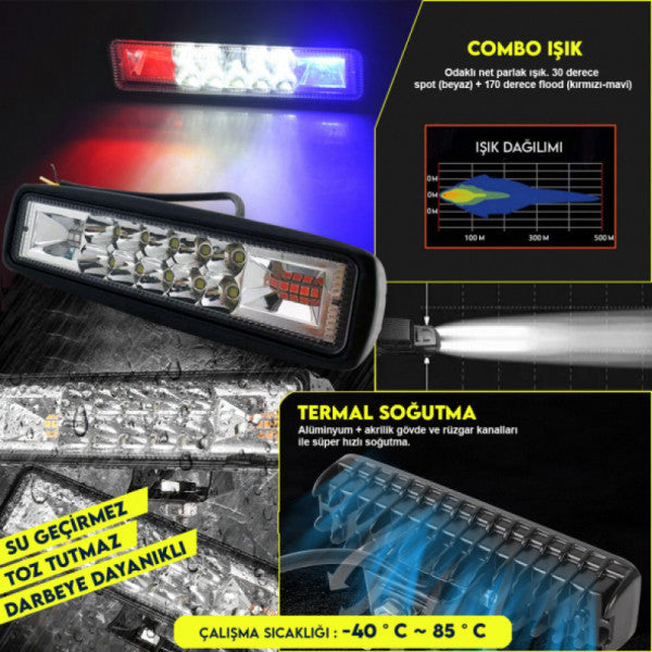 Nkt Group 10 Led 18 W 3 Modes Red Blue White Flash Daytime Led Off Road Headlight Work Lamp Fog Lamp