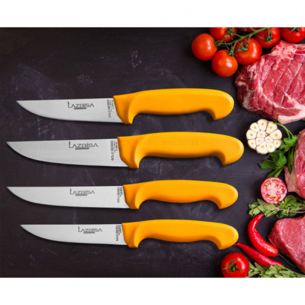 Lazbisa Kitchen Knife Set Meat Butcher Vegetable Fruit Bread Knife Gold Series Set of 4