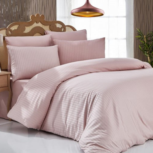 Komfort Home Double Striped Cotton Satin Duvet Cover Set (Powder)