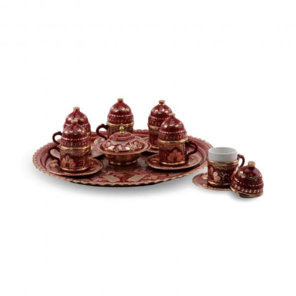 Morya Coffee Set Red Rose Flower Embroidered