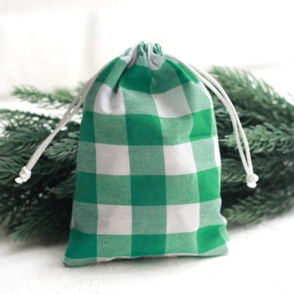 Green Checkered Lace Christmas Gift Bag, 10X15 Cm 6 Pieces