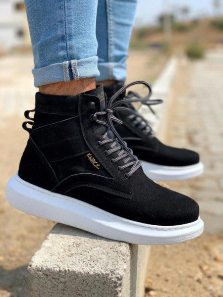 حذاء ناك نعل عالي B-404 جلد سويدي أسود (نعل أبيض)