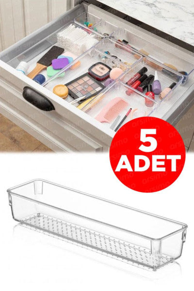 (5 Pieces) Modular Drawer Table Cabinet Organizer Multi-Purpose Organizer Acrylic | Transparent Organizer 30 x 7.5 cm