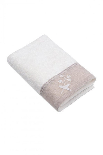 Ecocotton Ayliz Bath Towel 100 Organic Cotton Hand Embroidered Cream 80X150 Cm