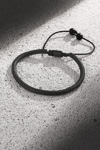 Frnch Snake Cut Black Color Hematite Adjustable Macrame Mens Bracelet Frj11254-1354-B2