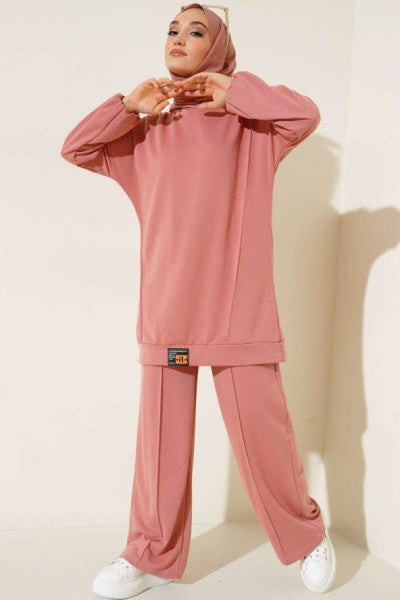 Hooded Embroidered Double Suit, Dusty Rose