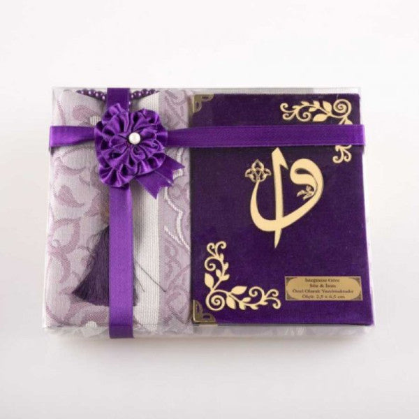 Prayer Mat + Prayer Beads + Yasin Gift Set (Bag Size, Purple)