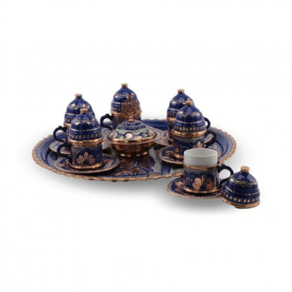 Morya Copper Coffee Set Navy Blue Rose Flower