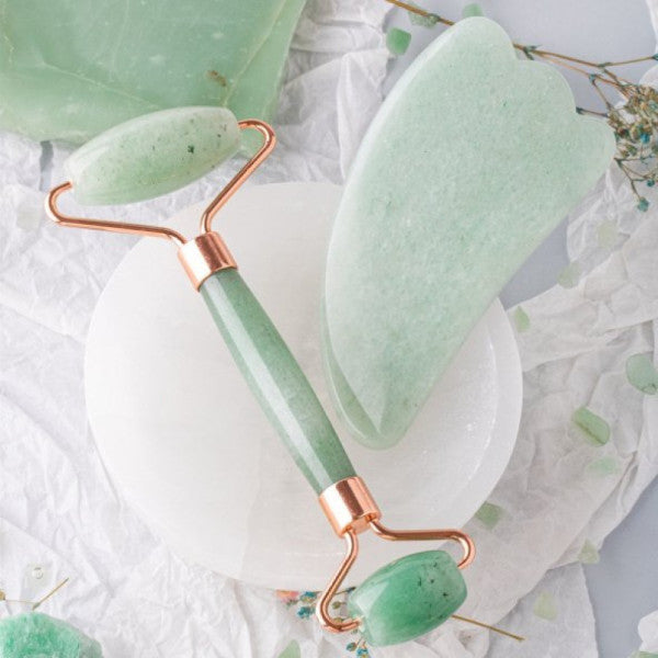 Aventurine Stone Massage Set - Roller and Gua Sha Set with Goose Feet