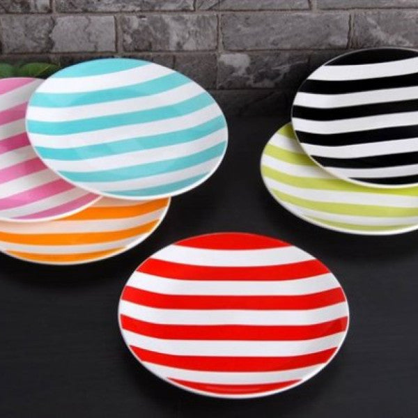 Seramikci Striped Cake Plates 6 Different Colors (6 Pcs)