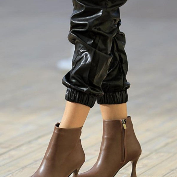 Pembe Potin Slim Heeled Women's Boots with Zipper 012-3503-21 Brown Skin