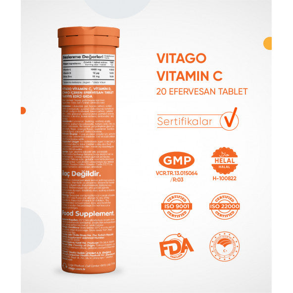 2-Pack - Vitago Vitamin C + Vitago Sambucus, 20-Piece Effervescent Tablets