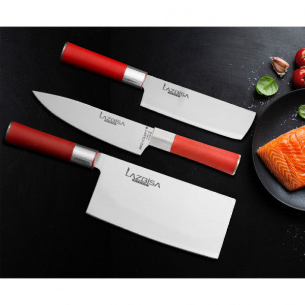 Lazbisa Kitchen Knife Set Meat Bone Vegetable Bread Chef Knife Red Craft Serie( Çinsarı - Nakiri - Chef No2 )