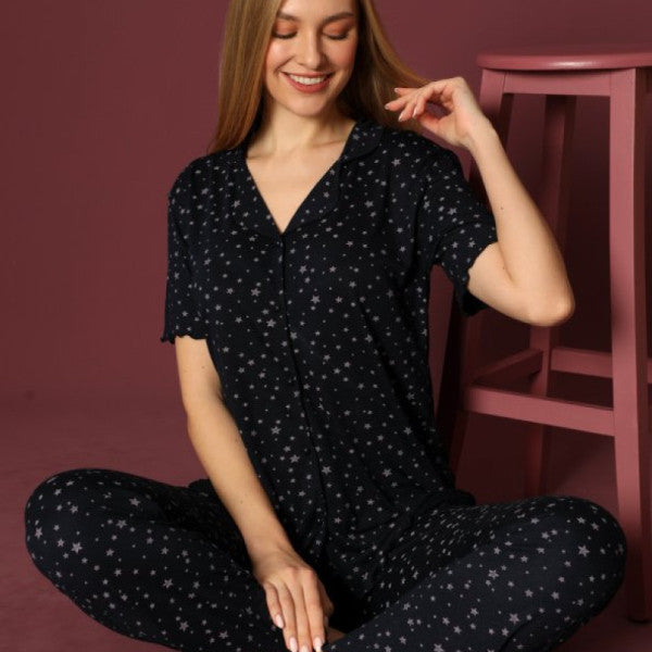 Nisanca Kısa Kollu Bambu Gömlek Pijama Takımı-Genç Anne Serisi